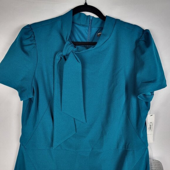 Maggy London Dress Women's 16 Turquoise Green Tie Neck Midi Career Office NWT - Picture 5 of 12